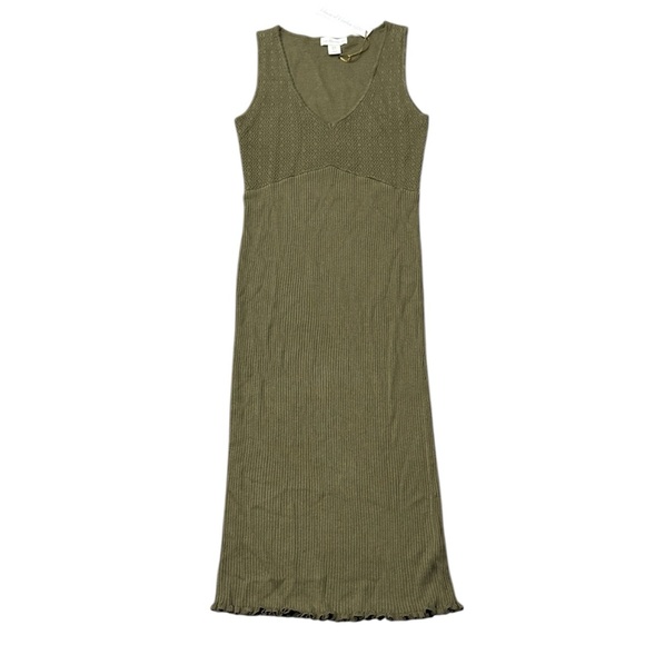 House of Harlow 1960 Olive Green Sleeveless Maxi Knit Crochet Dress Medium - Picture 1 of 12